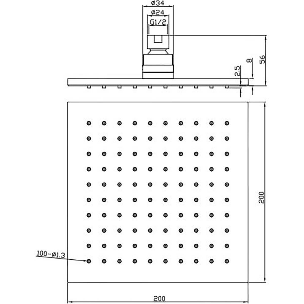 Wiesbaden Hoofddouche - Vierkant - 20x0.8cm - Mat Zwart