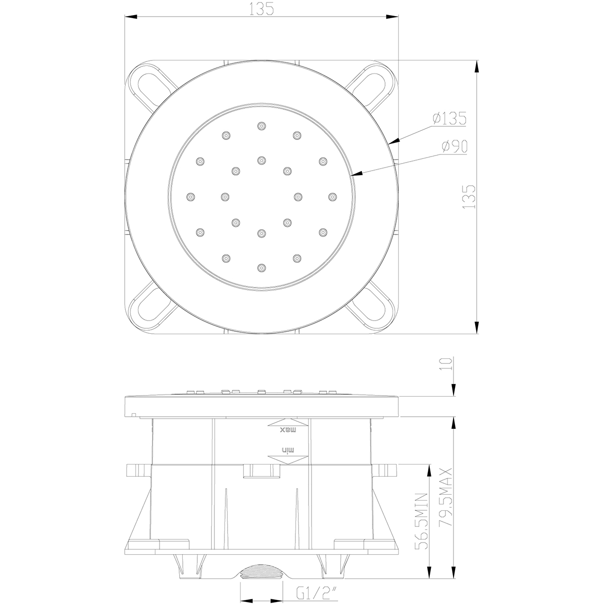 Wiesbaden Inbouw Verstelbare Zijdouche - Rond - 135mm - ABS - Chroom