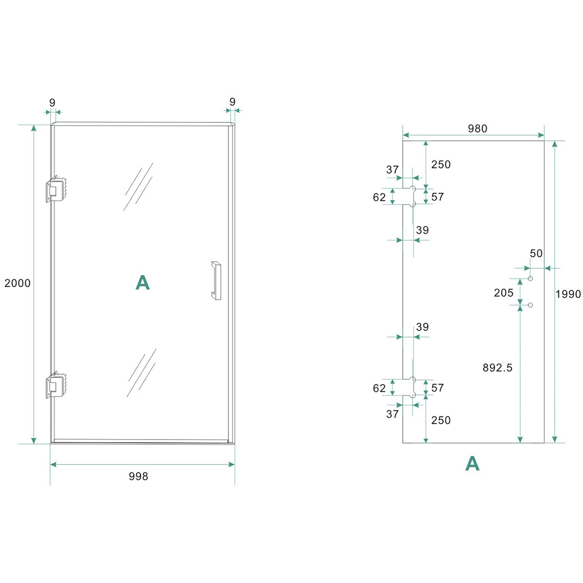 Wiesbaden Less Nisdeur - 1000x2000x8mm - NANO - Helder Glas/Geborsteld Brons Koper