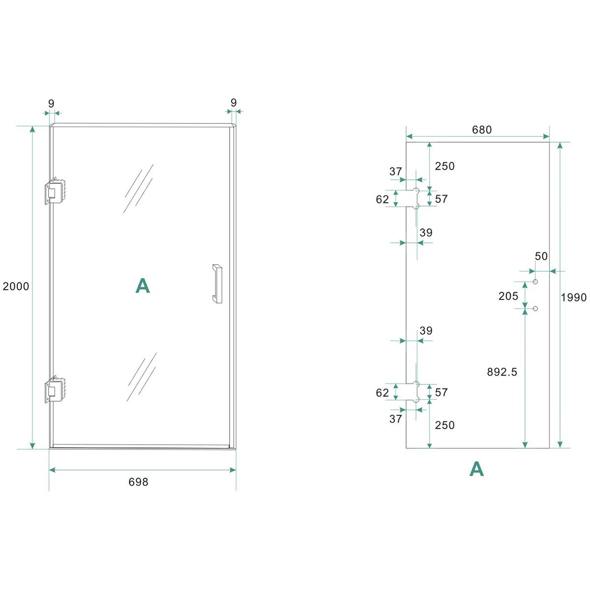 Wiesbaden Less Nisdeur - 700x2000x8mm - NANO - Helder Glas/Geborsteld Brons Koper