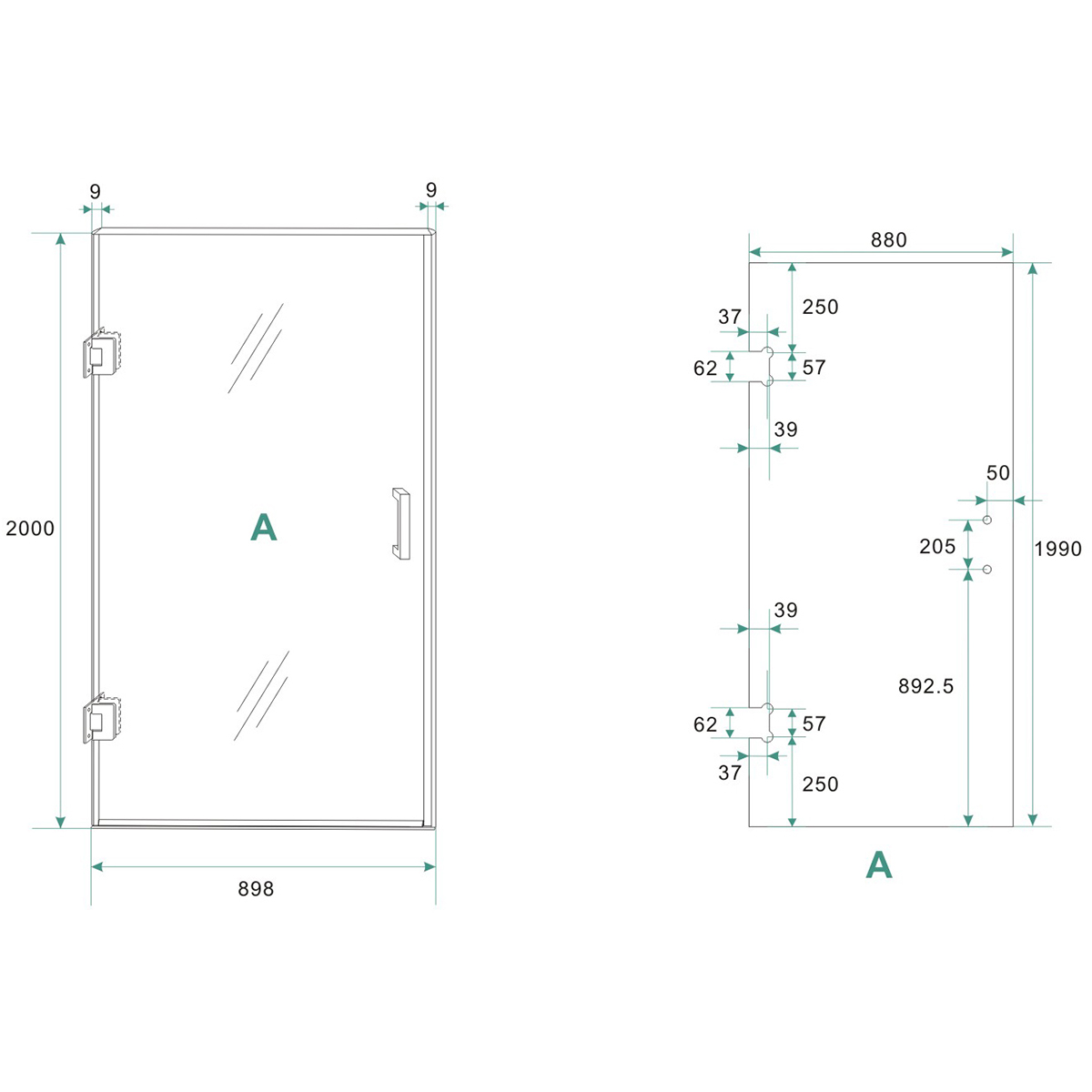 Wiesbaden Less Nisdeur - 900x2000x8mm - NANO - Helder Glas/Geborsteld Brons Koper