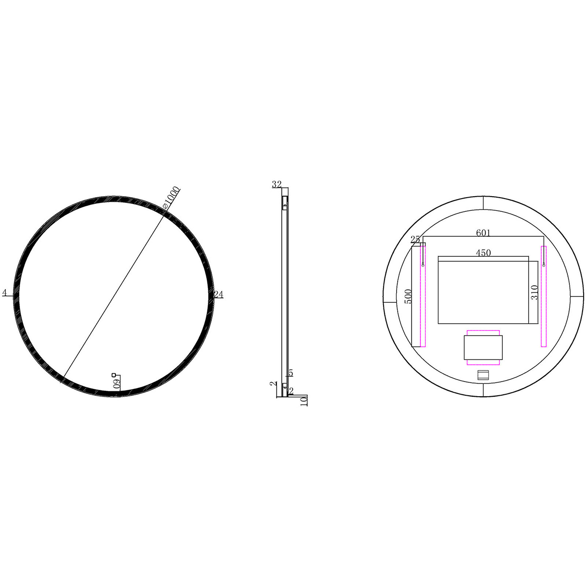 Wiesbaden Maro Spiegel Met LED - Dimbaar - Spiegelverwarming - Rond - 100cm - Mat Zwart