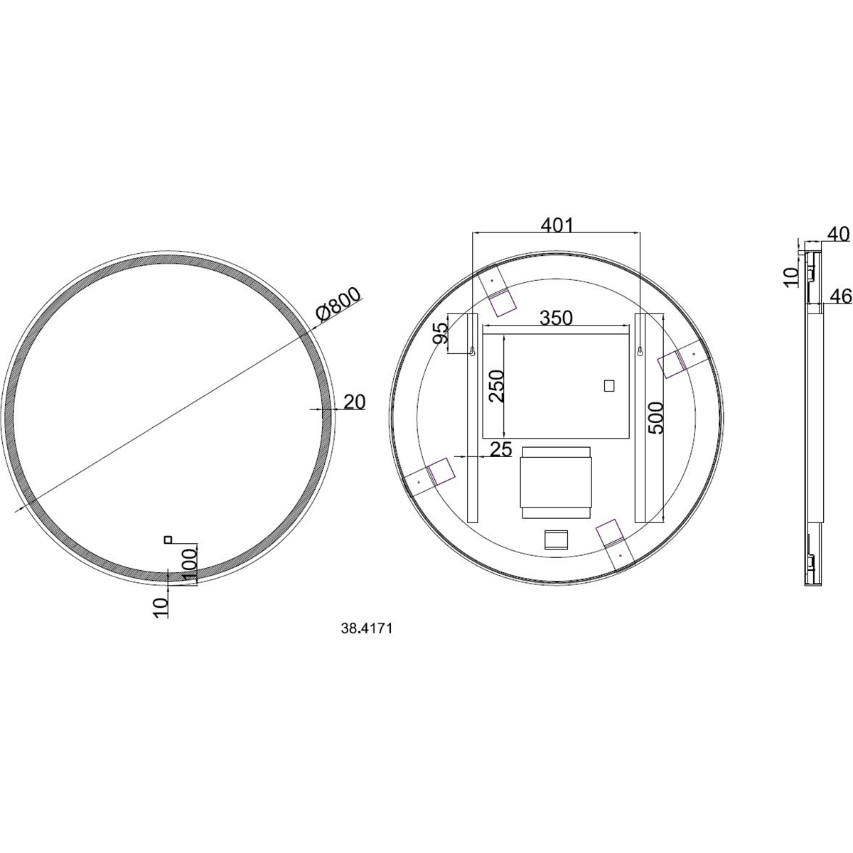 Wiesbaden Maro Spiegel Met LED - Dimbaar - Spiegelverwarming - Rond - 80cm - Mat Zwart