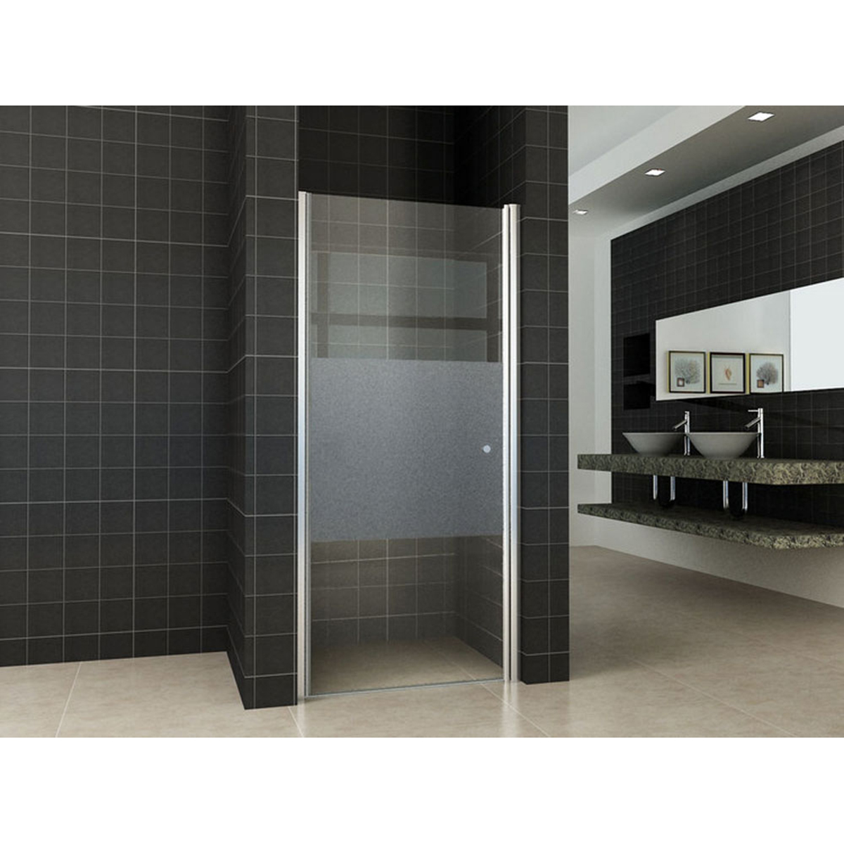 Wiesbaden Partly Nisdeur Links - 900x2000x8mm - NANO - Helder Glas - Met Melkglas - Middenband/Chroom