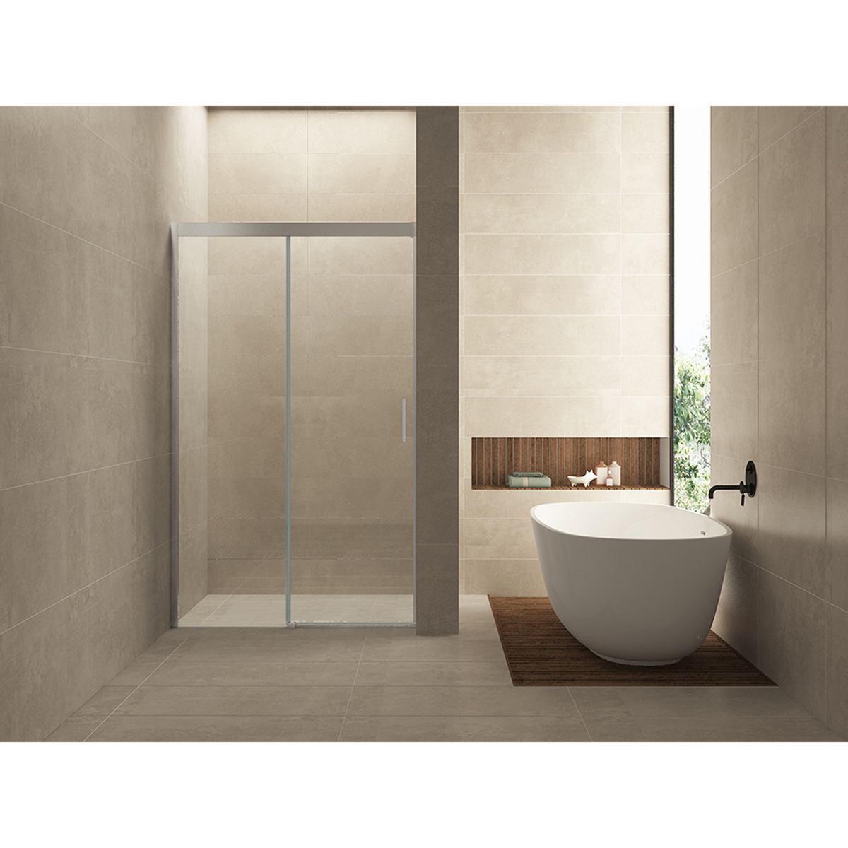 Wiesbaden Puerta Nisdeur Met 1 Schuifdeur - 1000x2000x8mm - NANO - Helder Glas/Chroom