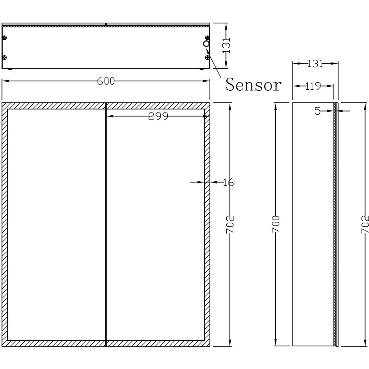 Wiesbaden Quatro Spiegelkast Met LED - Dimbaar - 60x70x13cm