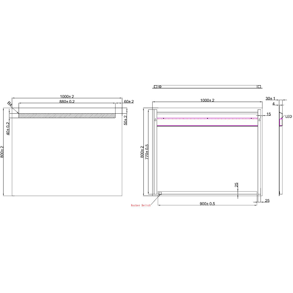 Wiesbaden Tigris Spiegel Met LED - Rechthoek - 100x80cm