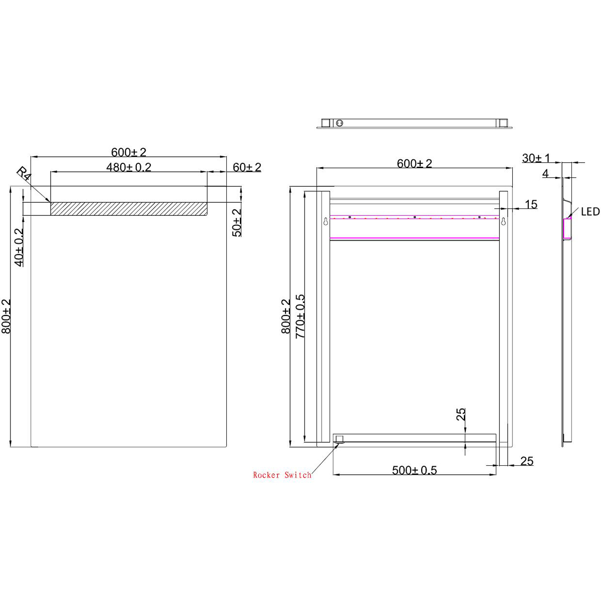 Wiesbaden Tigris Spiegel Met LED - Rechthoek - 60x80cm