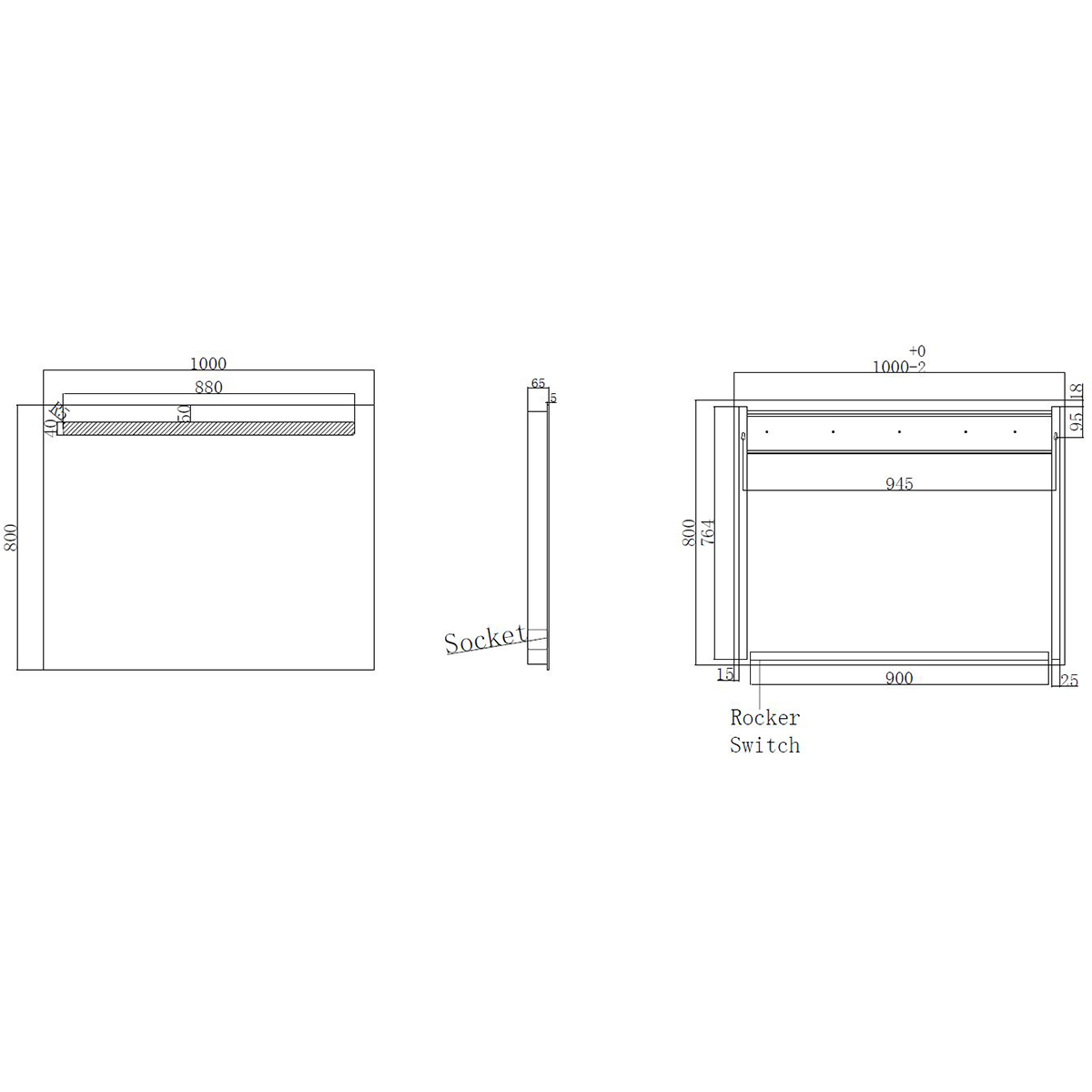 Wiesbaden Tigris Spiegel Met LED - Stopcontact - Rechthoek - 100x80cm