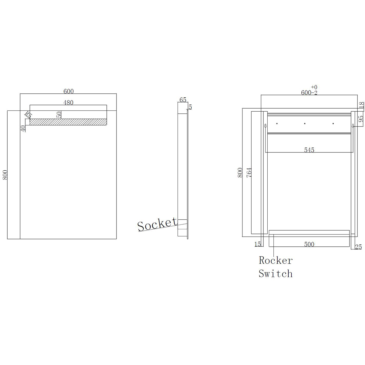 Wiesbaden Tigris Spiegel Met LED - Stopcontact - Rechthoek - 60x80cm