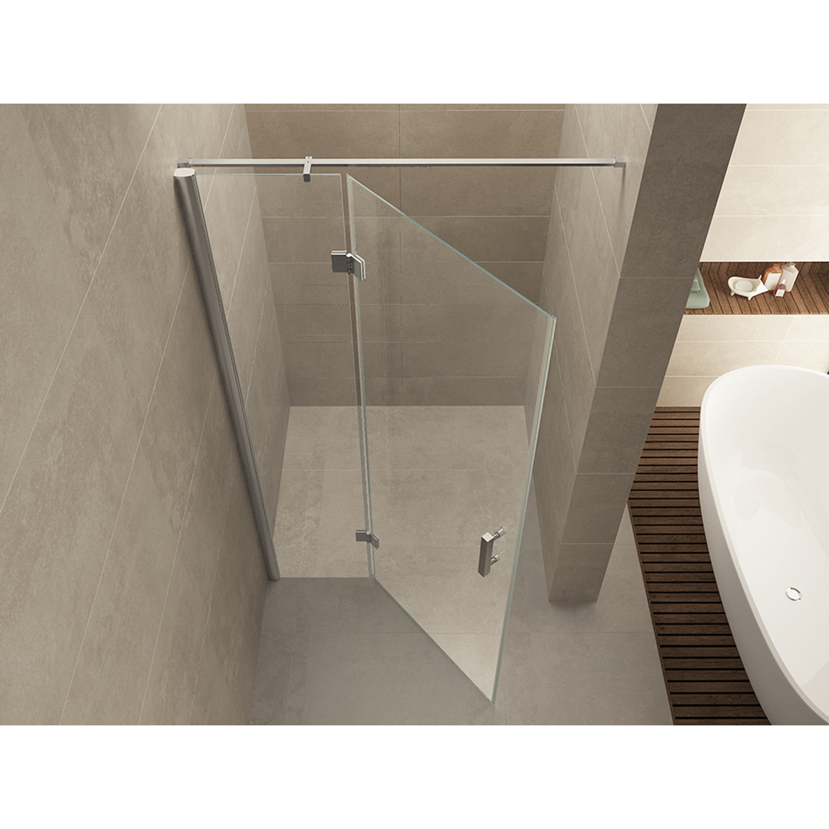 Wiesbaden Vaz Nisdeur Met Vast Deel - 1400x2000x8mm - NANO - Helder Glas/Chroom