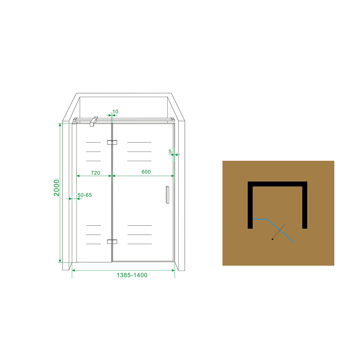 Wiesbaden Vaz Nisdeur Met Vast Deel - 1400x2000x8mm - NANO - Helder Glas/Chroom