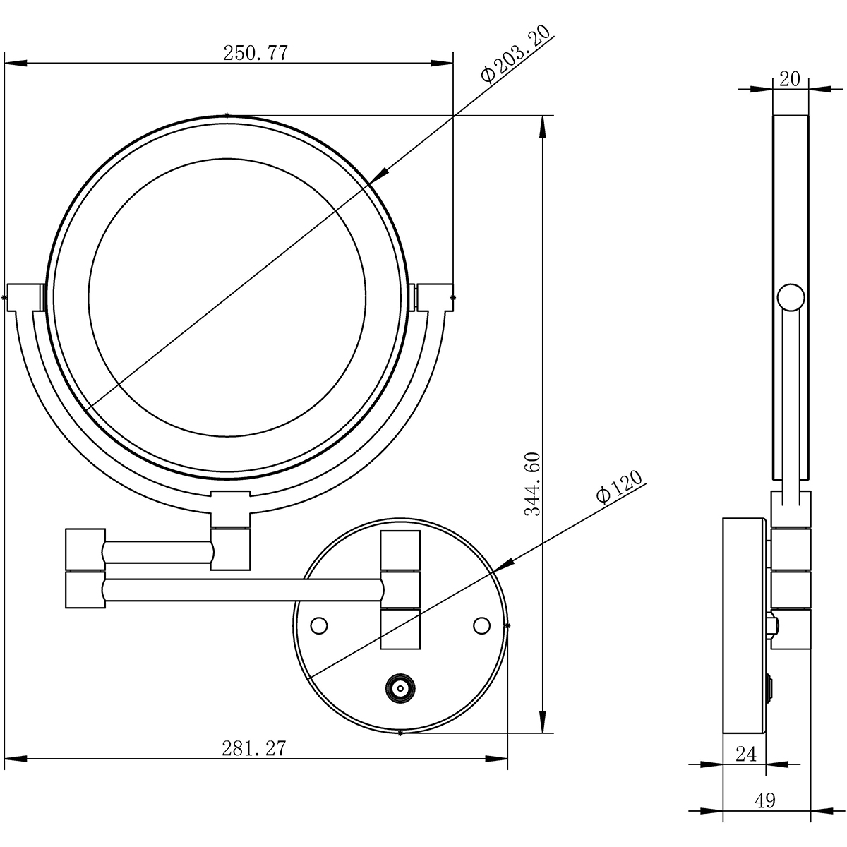 Wiesbaden WandscheerSpiegel LED - Mat Zwart