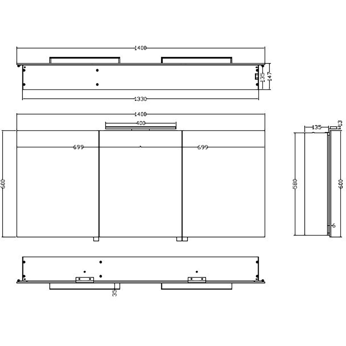 Xellanz Bright Spiegelkast Met LED - 140x60x14cm