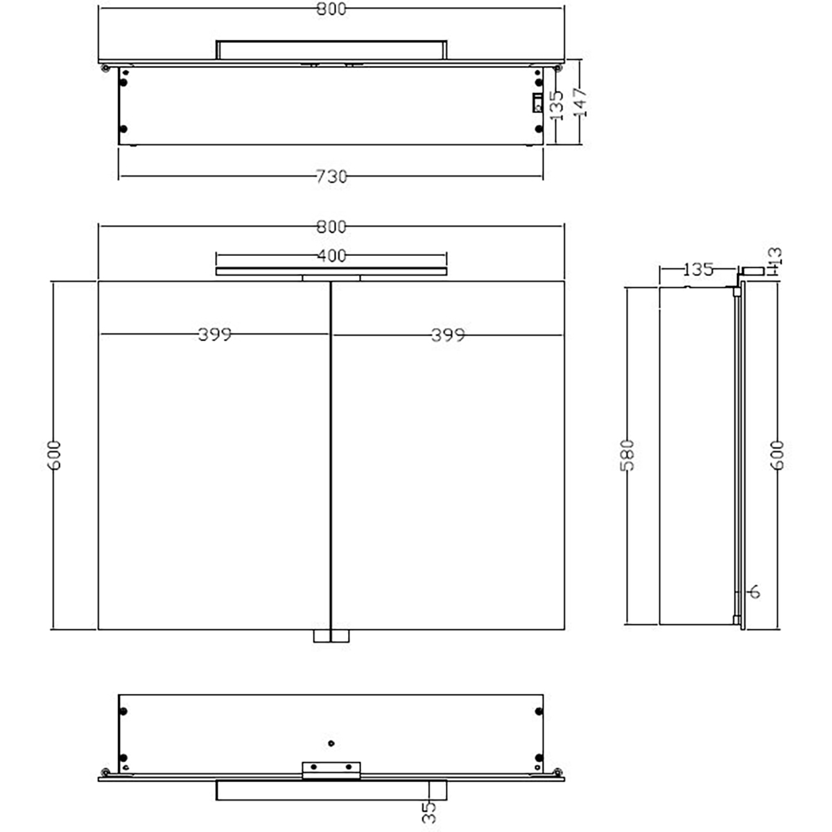 Xellanz Bright Spiegelkast Met LED - 80x60x14cm