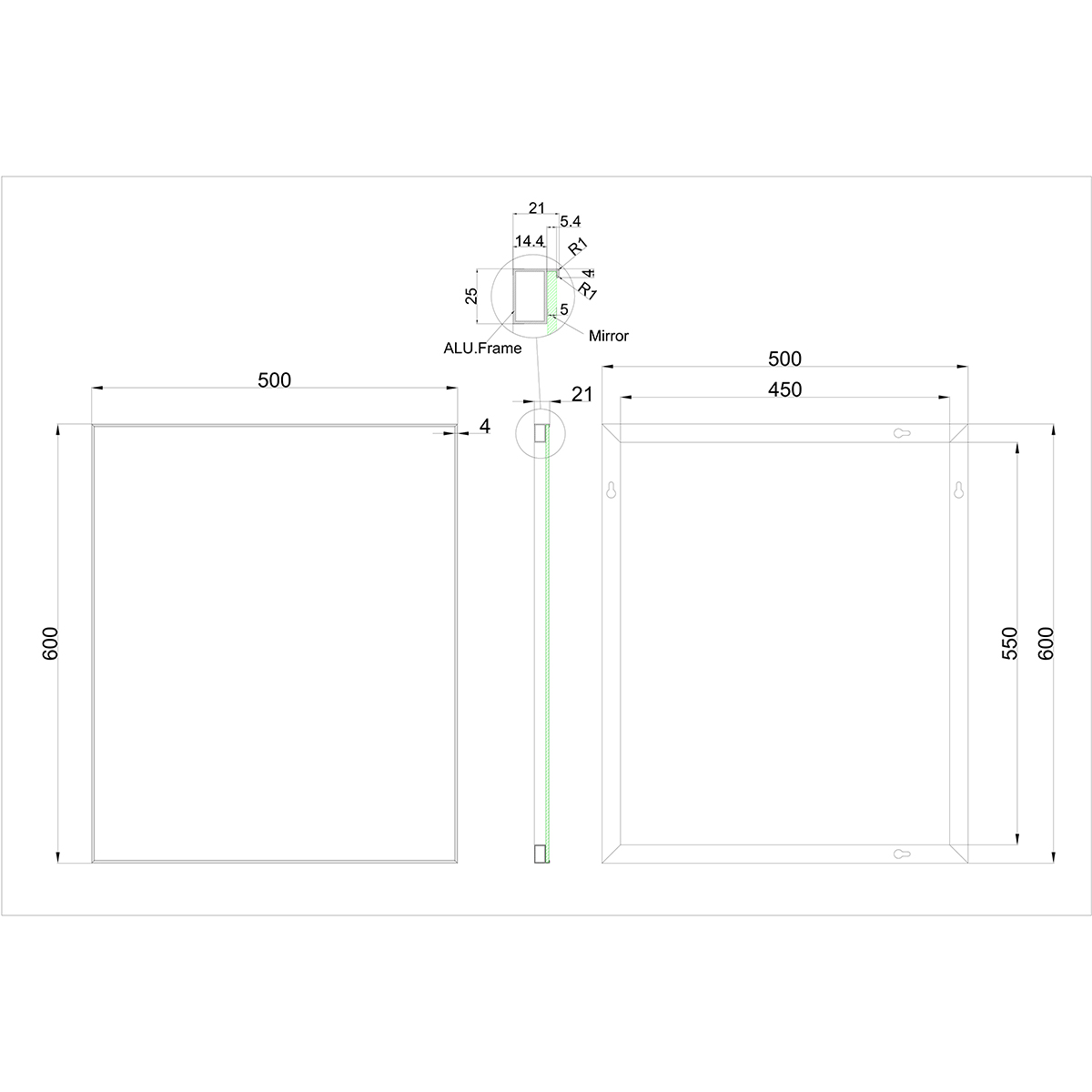 Xellanz Fina Spiegel Met Lijst - Rechthoek - 50x60x2.1cm - Aluminium